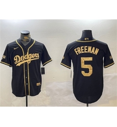 Men's Los Angeles Dodgers #5 Freddie Freeman Black Gold 2024 World Series Champions Limited Stitched Baseball Jersey