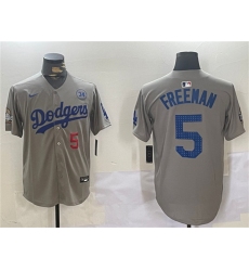 Men's Los Angeles Dodgers #5 Freddie Freeman Gray 2024 World Series With No. 34 Limited Stitched Baseball Jersey