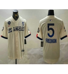 Men's Los Angeles Dodgers #5 Freddie Freeman Number Cream 2024 World Series City Connect Limited Stitched Jersey