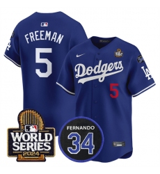 Men's Los Angeles Dodgers #5 Freddie Freeman Royal 2024 World Series With Fernando Memorial Limited Stitched Baseball Jersey