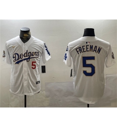 Men's Los Angeles Dodgers #5 Freddie Freeman White Gold 2024 World Series With Fernando Memorial Home Limited Stitched Baseball Jersey