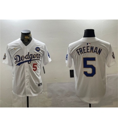 Men's Los Angeles Dodgers #5 Freddie Freeman White Gold 2024 World Series With No. 34 Home Limited Stitched Baseball Jersey