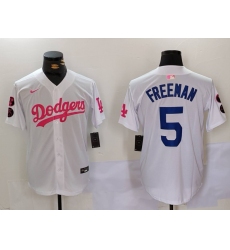 Men's Los Angeles Dodgers #5 Freddie Freeman White Pink Vin & Kobe Stitched Baseball Jersey