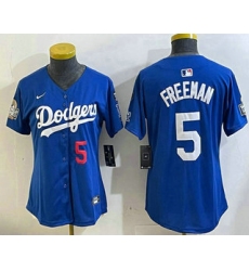 Women's Los Angeles Dodgers #5 Freddie Freeman Number Blue 2024 World Series With Fernando 34 Limited Stitched Jerseys