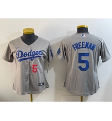 Women's Los Angeles Dodgers #5 Freddie Freeman Number Grey Cool Base Stitched Jersey