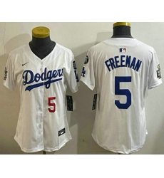 Women's Los Angeles Dodgers #5 Freddie Freeman Number White 2024 World Series With Fernando 34 Limited Stitched Jersey