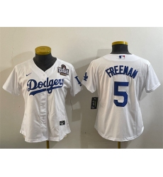 Women's Los Angeles Dodgers #5 Freddie Freeman White 2024 World Series Cool Base Stitched Baseball Jersey(Run Small)