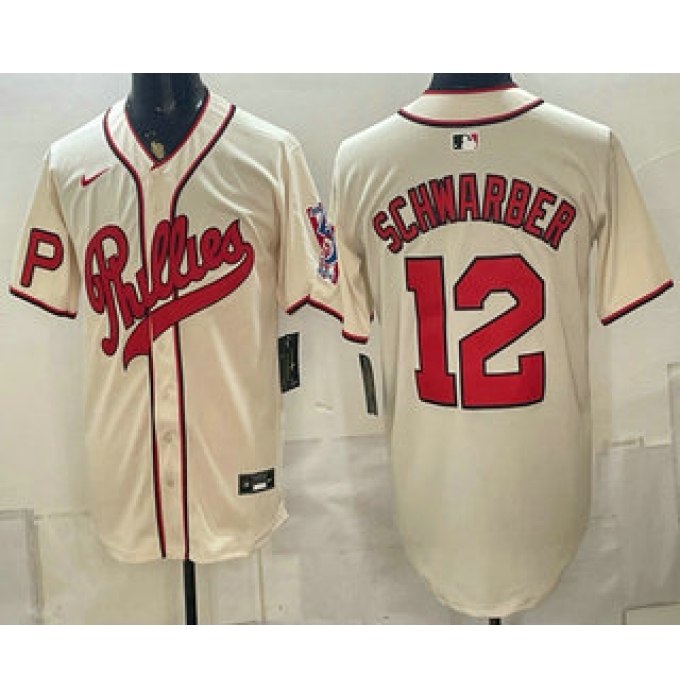 Men's Philadelphia Phillies #12 Kyle Schwarber Name Cream 2026 Field of Dreams Stadium Stitched Jersey