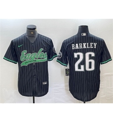 Men's Philadelphia Eagles #26 Saquon Barkley Black Cool Base Baseball Stitched Jersey