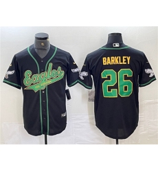 Men's Philadelphia Eagles #26 Saquon Barkley Black Gold Cool Base Baseball Stitched Jersey