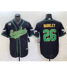 Men's Philadelphia Eagles #26 Saquon Barkley Black Gold With 3-star C Cool Base Baseball Stitched Jersey