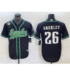 Men's Philadelphia Eagles #26 Saquon Barkley Black With 3-star C Cool Base Baseball Stitched Jersey