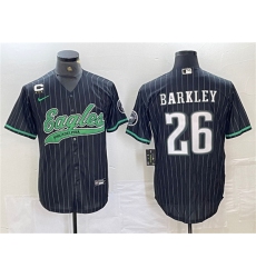 Men's Philadelphia Eagles #26 Saquon Barkley Black With 3-star C Cool Base Baseball Stitched Jerseys