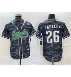 Men's Philadelphia Eagles #26 Saquon Barkley Gray Camo Cool Base Baseball Stitched Jersey