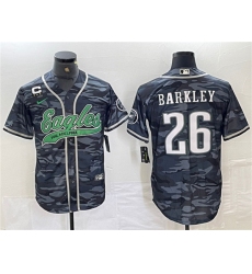 Men's Philadelphia Eagles #26 Saquon Barkley Gray Camo With 3-star C Cool Base Baseball Stitched Jersey