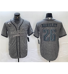 Men's Philadelphia Eagles #26 Saquon Barkley Gray With 3-star C Cool Base Baseball Stitched Jersey