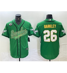 Men's Philadelphia Eagles #26 Saquon Barkley Green Gold With 3-star C Cool Base Baseball Stitched Jersey