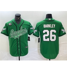 Men's Philadelphia Eagles #26 Saquon Barkley Green With 3-star C Cool Base Baseball Stitched Jersey