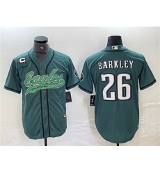 Men's Philadelphia Eagles #26 Saquon Barkley Green With 3-star C Cool Base Baseball Stitched Jerseys