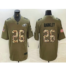 Men's Philadelphia Eagles #26 Saquon Barkley Olive With Camo 2017 Salute To Service Stitched NFL Nike Limited Jersey