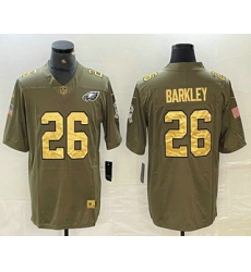 Men's Philadelphia Eagles #26 Saquon Barkley Olive with Gold 2017 Salute To Service Stitched NFL Nike Limited Jersey