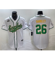 Men's Philadelphia Eagles #26 Saquon Barkley White Gold With 3-star C Cool Base Baseball Stitched Jersey