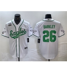 Men's Philadelphia Eagles #26 Saquon Barkley White With 3-star C Cool Base Baseball Stitched Jerseys