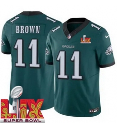 Men's Philadelphia Eagles A.J. Brown #11 Green 2024 2025 Super Bowl LIX F U S E Stitched NFL Jersey