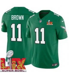 Men's Philadelphia Eagles A.J. Brown #11 Kelly Green 2024 2025 Super Bowl LIX F U S E Stitched NFL Jersey