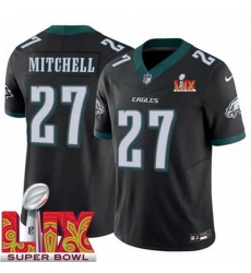 Men's Philadelphia Eagles Quinyon Mitchell #27 Black 2024 2025 Super Bowl LIX F U S E Stitched NFL Jersey