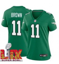 Women Philadelphia Eagles A.J. Brown #11 Kelly Green 2024 2025 Super Bowl LIX F U S E Stitched NFL Jersey