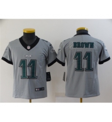 Youth Philadelphia Eagles #11 A. J. Brown Grey Inverted Legend Stitched Football Jersey