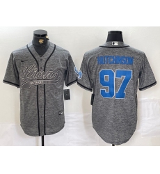 Men's Detroit Lions #97 Aidan Hutchinson Grey Gridiron With Cool Base Stitched Baseball Jersey