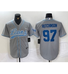 Men's Detroit Lions #97 Aidan Hutchinson Grey With Cool Base Stitched Baseball Jersey