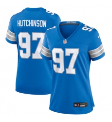 Women's Detroit Lions #97 Aidan Hutchinson Blue Stitched Jersey(Run Smaller)