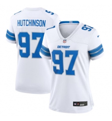 Women's Detroit Lions #97 Aidan Hutchinson White Stitched Jersey(Run Smaller)