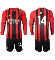 Men 2021-2022 Club Ac Milan home red Long Sleeve 14 Soccer Jersey