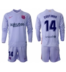 Men 2021-2022 Club Barcelona Second away purple Long Sleeve 14 Soccer Jersey