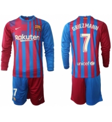 Men 2021-2022 Club Barcelona home red blue Long Sleeve 7 Nike Soccer Jersey