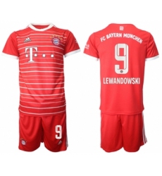 Men's FC Bayern München #9 Robert Lewandowski 22-23 Red Home Soccer Jersey Suit