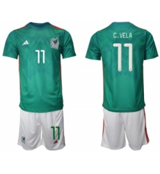 Men's Mexico #11 C.vela Green Home Soccer Jersey Suit