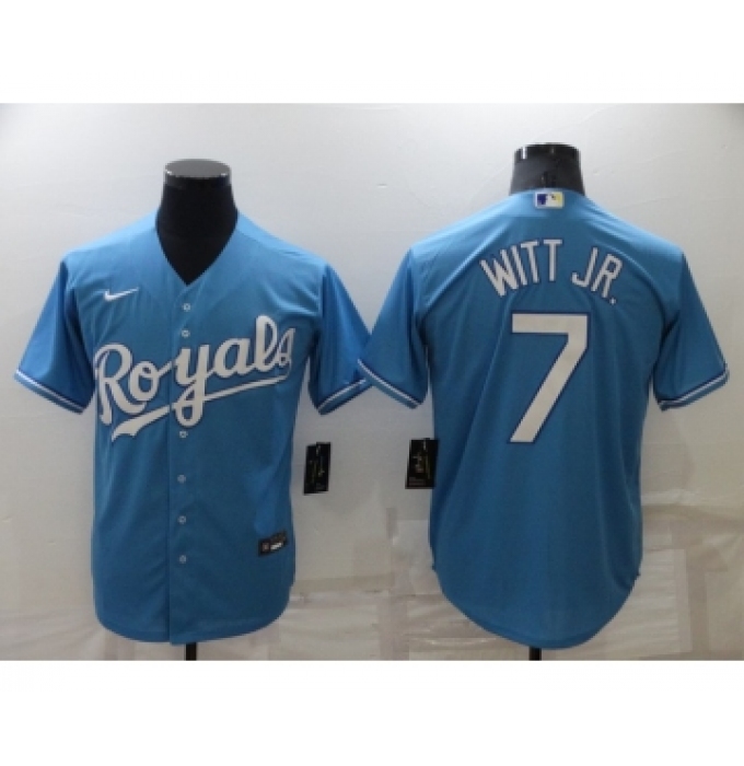 Men's Kansas City Royals #7 Bobby Witt Jr Light Blue Cool Base Stitched MLB Jersey