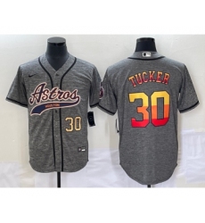 Men's Houston Astros #30 Kyle Tucker Number Grey Gridiron Cool Base Stitched Baseball Jersey
