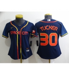 Women's Houston Astros #30 Kyle Tucker 2022 Navy Blue City Connect Cool Base Stitched Jersey