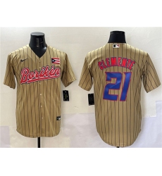 Men's Puerto Rico Baseball #21 Roberto Clemente Tan 2023 World Baseball Classic Stitched Jersey