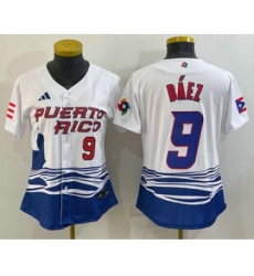 Womens Puerto Rico Baseball #9 Javier Baez Number White 2023 World Baseball Classic Stitched Jersey