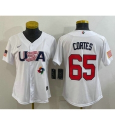Women's USA Baseball #65 Nestor Cortes 2023 White World Classic Stitched Jerseys