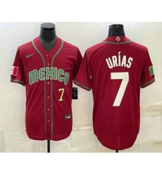 Mens Mexico Baseball #7 Julio Urias Number 2023 Red Blue World Baseball Classic Stitched Jersey