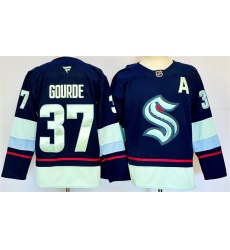 Men's Seattle Kraken #37 Yanni Gourde Navy 2024-25 Home With A Stitched Hockey Jersey