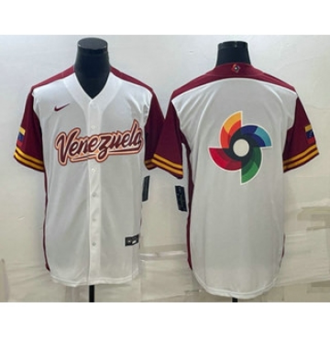 Men's Venezuela Baseball 2023 White World Big Logo Classic Stitched Jerseys